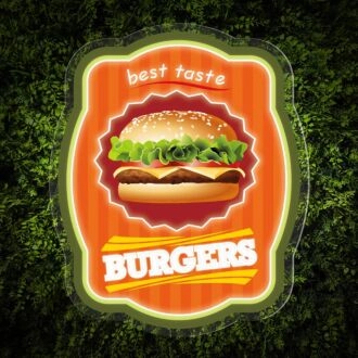 Elevate Your Space: Burgers Word Logo UV Neon Sign - Perfect for Bars, Diners, and Fast Food Themed Decorations.