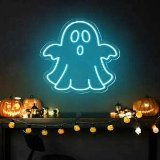 Bringen Sie Ihre Halloween-Party und gruselige Heimdekoration mit dem niedlichen Geister-Halloween-Neonschild zum Leuchten.