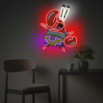 Verschönern Sie Ihr Zuhause, Büro oder Ihre Bar mit dem skurrilen Charme von Mr. Crab With Patrick Shorts LED Neon Acrylkunstwerk.