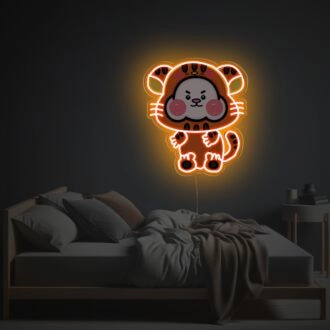 Beleben Sie Ihren Raum: Orangefreches Tiger-LED-Neon-Acrylkunstwerk Perfekt für Bar-Ambiente, eklektische Wohnkultur und einzigartige Büroumgebungen.