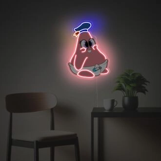 Verschönern Sie Ihr Kinderzimmer oder thematische Geburtstagsfeiern mit Patrick Star Baby Version LED Neon Acrylkunstwerk.