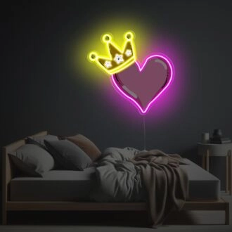 Verleihen Sie Ihrem Raum Glanz: Rosa Herz mit Krone LED Neon Acrylkunstwerk, perfekt für Hochzeiten, Bars und schicke Wohnkultur.