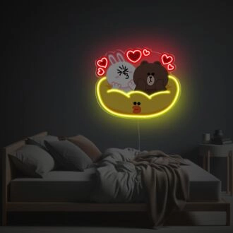 Erhellen Sie Ihren Raum: Ideal für Wohnkultur, Bars und Kinderzimmer - Kaninchen und Bär auf Ducky Sofa LED Neon Acrylkunstwerk.