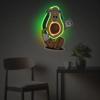 Fügen Sie jedem Raum, Büro oder jeder Feier einen spielerischen Akzent hinzu mit Running Avocado Boy LED Neon Acrylkunstwerk.