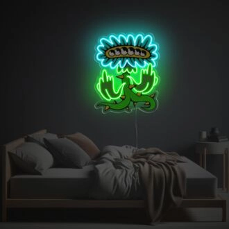 Erhellen Sie Ihre Bar, Ihr Schlafzimmer oder Ihren Gaming-Bereich mit dem einzigartigen sechsäugigen LED-Neon-Acrylkunstwerk "Blume mit Mittelfinger".