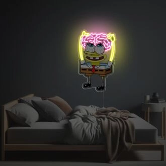 Beleuchten Sie Ihre Bar oder Ihr Themen-Event mit Spongebob mit freigelegtem Gehirn LED Neon Acryl-Kunstwerk.