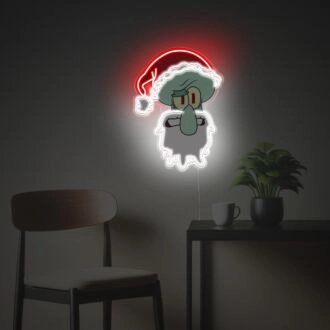 Erhellen Sie Ihre Feiertage und feiern Sie stilvoll: Tintenfisch Necora mit Weihnachtsmütze LED Neon Acryl Kunstwerk für Zuhause, Büro und festliche Dekorationen.
