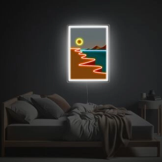 Bringen Sie den Glanz eines perfekten Sonnenuntergangs in Ihr Schlafzimmer, Büro oder eine Party mit Strandthema mit der Sunset On The Beach Sence LED Neon Acrylkunst.
