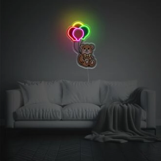 Beleuchten Sie das Kinderzimmer, den Spielbereich oder die Geburtstagsfeier mit Teddy-Bär mit bunten Ballons LED Neon Acrylkunstwerk.