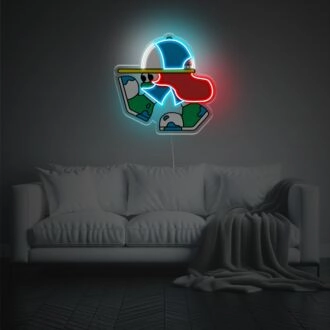 Erhöhen Sie Ihren Raum: Die LED-Neon-Acrylkunst "Earth Boy" zur Dekoration von Zuhause, Büroambiente und zur Verbesserung der Baratmosphäre.