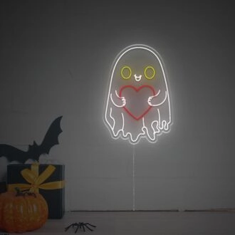 Beleuchten Sie Ihre gruseligen Feiern und Ihre Heimdekoration mit dem Halloween Süßes Geist Herz LED-Neonschild - Perfekt für Partys, Bars und Hochzeiten!