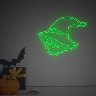 Fügen Sie Ihren Halloween-Feiern und Themenpartys einen unheimlichen Glanz hinzu mit dem Halloween-Schädelkopf mit Zauberhut LED-Neonschild.