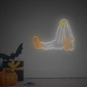 Elevate your Halloween ambiance at home, office, or bar with the Sad Ghost Sitting On The Ground LED Neon Sign.