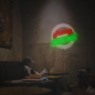 Embrace Festive Elegance in Your Home, Office, or Christmas Event with the Marry Christmas With Circles LED Neon Sign.