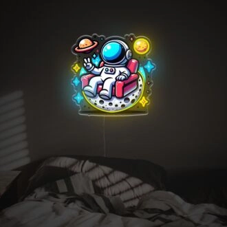 Erhöhe deinen Raum: Astronaut auf dem Sofa LED-Neon-Acrylkunstwerk perfekt für Wohnkultur, Bars und coole Büroumgebungen.