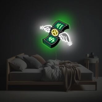 Erhellen Sie Ihre Bar, Ihr Büro oder die Partystimmung mit dem hinreißenden Flying Brunch Of Money LED-Neon-Acrylkunstwerk.
