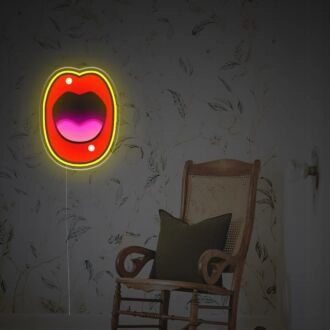 Verbessern Sie das Ambiente Ihrer Bar, Ihres Büros oder Geschäfts mit dem auffälligen LED-Neon-Kunstwerk "Öffnender Mund" aus Acryl.