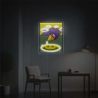 Helle Deinen Wohnraum, Dein Büro oder Deine Bar auf: Erlebe die Atmosphäre mit einem Gemälde von Berg und lächelndem Gesicht in LED-Neon-Acrylkunst.