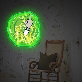 Verleihen Sie Ihrer Bar, Ihrem Spielzimmer oder Ihrer Fan-Höhle mit Portal mit Rick Mittelfinger LED-Neon-Acrylkunstwerk neuen Glanz.