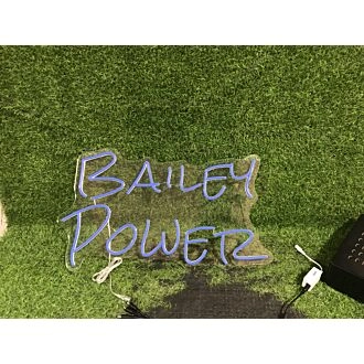 Elevate Your Bar, Office, or Wedding Ambiance with the Bailey Power Blue LED Neon Sign.