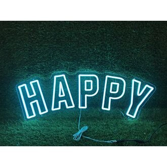 Brighten Your Space: Happy Blue Neon Sign - Perfect for Bar, Office, and Vibrant Home Decor.