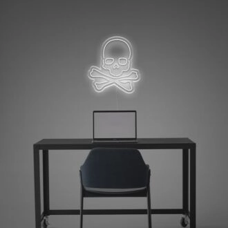 Bring dein Bar- oder Halloween-Party zum Leuchten: Totenkopf mit Knochen LED-Neonschild verleiht einen gruseligen Glanz.