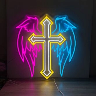 Erhellen Sie Ihre heiligen Räume und Feiern: Kreuz mit Flügel-Neonschild für göttliche Heim-, Büro- und Veranstaltungsdekoration, perfekt für Hochzeiten, Partys und Spielzimmer.