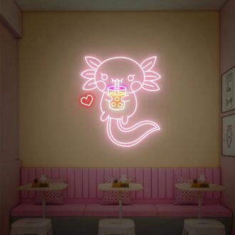 Bringen Sie Ihr Schlafzimmer, Spielzimmer oder Partyambiente mit einem niedlichen Axolotl-Schlafhologramm-Licht Kawaii Wanddekor Kunst LED Neon Schild zum Strahlen.