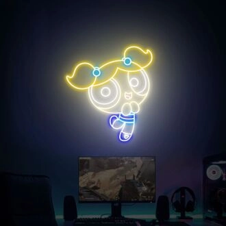 Verschönern Sie das Zimmer Ihres Kindes oder die Cartoon-Mottoparty mit einem Powerpuff Girls Bubbles Neon-Wandschild.