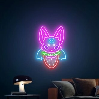 Brighten Your Space with Style: Strawberry Bat Neon Goth Character Neon Sign Anime Led Neon Light - Perfect for Home Decor, Bars, and Themed Parties.
