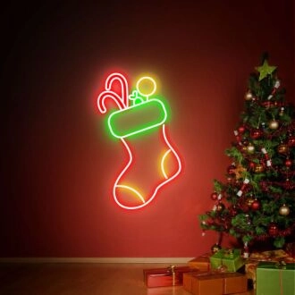 Erhellen Sie Ihre Festlichkeiten: Weihnachtsstrumpf-Dekor Wandschmuck Winterdekoration LED-Neonschild für Zuhause, Büro und Feiertagsfeiern.