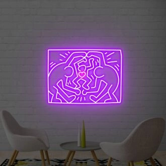 Erhellen Sie Ihren Raum: Keith Haring geführtes Neonschild Kreativer Kunstdruck für Wohnzimmerdekor, Büroambiente und künstlerische Ladenauslagen.