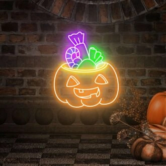 Verwandeln Sie Ihren Raum für Halloween- und Herbstfeiern mit Kürbis-Süßigkeiten-LED-Neonzeichen Kürbis-Laternen-Lichtzeichen Wanddekoration für Zuhause, Bars und Partys.