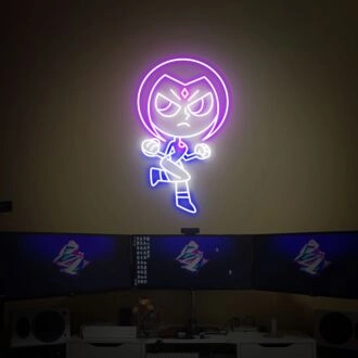 Verwandeln Sie Ihren Raum in ein Superhelden-Versteck mit dem LED-Neonschild Raven Teen Titans für Spielzimmer, Büro und Party-Wanddekoration.