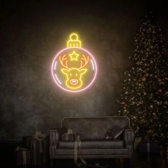 Rentier in Weihnachten LED Neon Schild Kugel Dekor Wandkunst: Perfekt zur Belebung Ihres Zuhauses, Büros, Schaufensters oder Ihrer nächsten Festveranstaltung.