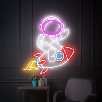 Verwandle deinen Raum: Raketen-Astronaut LED-Neonschild für Wandkunst im Haus, perfekt für Schlafzimmer, Spielzimmer und Sci-Fi-Themenpartys.