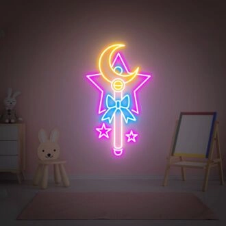 Verwandeln Sie Ihren Raum in ein magisches Reich: Sailor Moon Zauberstab - Mondstab Schlafzimmer Wanddekoration LED Neonschild Perfekt für Zuhause, Büro und Themenpartys.