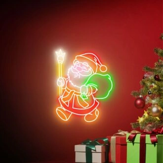 Beleben Sie Ihre festlichen Feierlichkeiten: Vom Weihnachtsmann geführtes Neon-Schild - Nikolaus Neon-Schild für Zuhause, Büro und Weihnachtsfeierdekorationen.