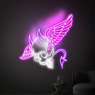 Beleuchten Sie Ihren Raum: Schädel mit Flügeln Neonlichtzeichen handgefertigtes Kunstwerk - Perfekt für Heimdekoration, Bars und trendige Büroumgebungen.