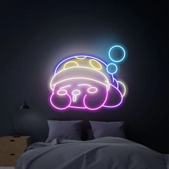 Brighten Your Child's Bedroom, Gaming Space, or Birthday Bash with Sleepy Kirby LED Neon Sign - The Ultimate Anime Kirby Wall Art and Gift Idea.