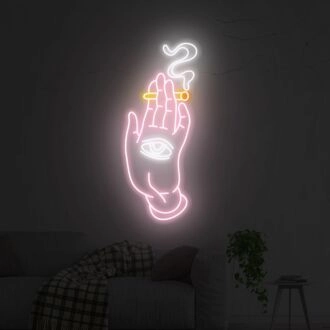 Erheben Sie Ihren Raum: Vom Schlafzimmer bis zur Bar, schaffen Sie Atmosphäre mit dem Smoking Hand With Eye LED-Neonschild Wanddekor.