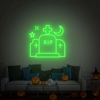 Erheben Sie Ihre Halloween-Feier: Erhellen Sie Ihr Zuhause, Büro oder gruselige Veranstaltung mit dem Tombstone RIP Wand-LED-Neonschild.