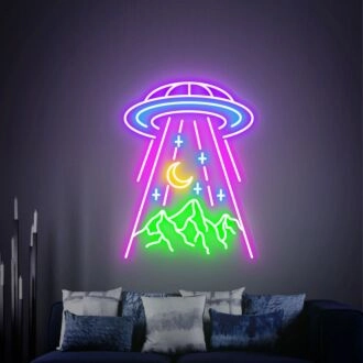 Verleihen Sie Ihrem Raum neuen Schwung: UFO Mountain LED-Neonschild für kreative Wohn-, Büro- und Bar-Wanddekoration.