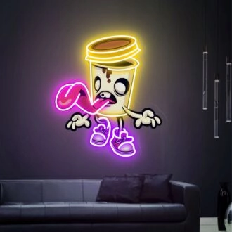 Verbessern Sie Ihre Hausbar oder Halloween-Party mit dem Zombie Cup LED UV Neon Schild - Perfekte Wanddekoration für eine untote Atmosphäre.