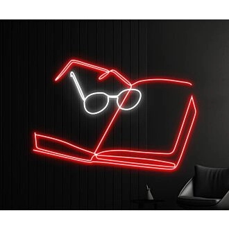 Bereichern Sie Ihre Leseecke und verleihen Sie Buchthemen-Partys Flair mit dem Buch-mit-Brille LED-Neonschild Buch hängende LED-Neonlicht Buchliebhaber-Deko.