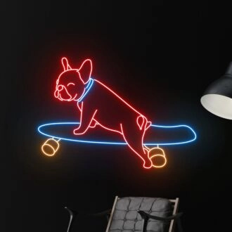 Brighten Up Your Space: Perfect for Room Decor, Bars, and Skate Shops with Bulldog Skateboarding LED Neon Sign Cute Dog Skateboarder LED Signs.