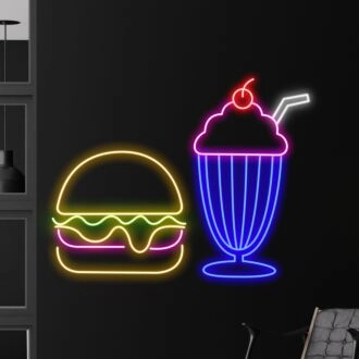 Erhellen Sie Ihr Restaurant, Ihre Bar oder Küche: Das Burger- und Shake-LED-Neonschild - Perfekt für von Essen inspirierte Räume und Veranstaltungen!