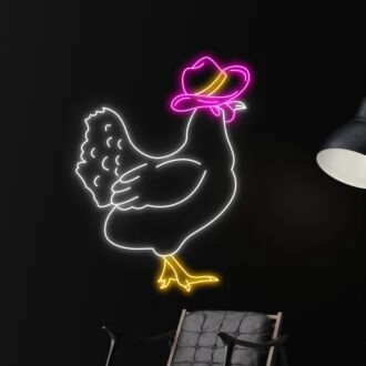 Beleben Sie Ihr Restaurant, Ihre Bar oder Ihr Zuhause mit dem skurrilen Chicken Cowboy Hat LED-Schild - perfekt für Tierliebhaber und Neonlicht-Enthusiasten gleichermaßen!