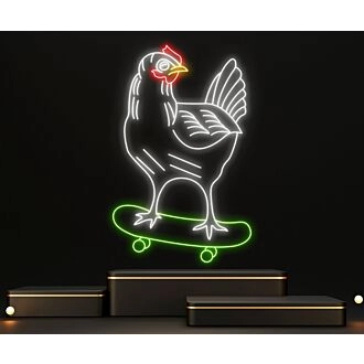 Bring Fun to Your Space: Chicken Skateboarding Led Neon Sign, Perfect for Home Decor, Bars, and Birthday Celebrations.
