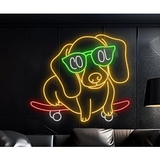 Pimpen Sie Ihre Bar oder Ihr Schlafzimmer mit dem coolen Dackel-Skateboard-LED-Neonschild auf - Perfekt für Hundefreunde und Skate-Enthusiasten.